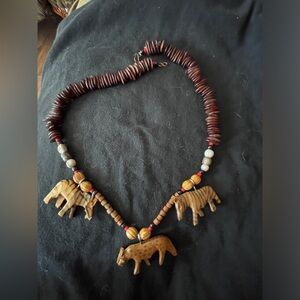 Vintage hand carved wood African animals necklace
